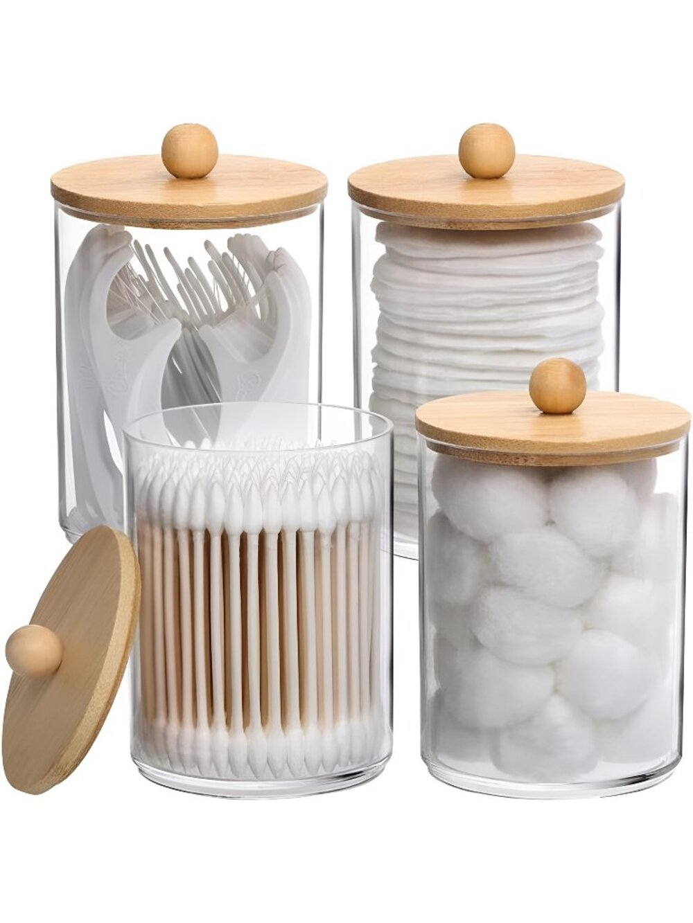 4 Pack Qtip Holder, 10-Ounce Bathroom Organizer Plastic Apothecary Jars